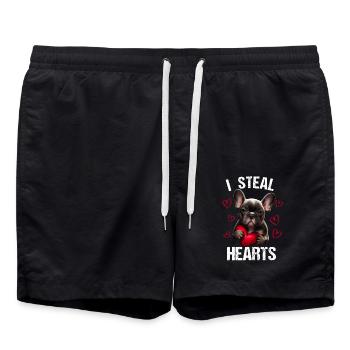 I steal hearts dog Frenchie french bulldog - Swim Trunks - black - Front - AI Model Male 185 light (185cm)