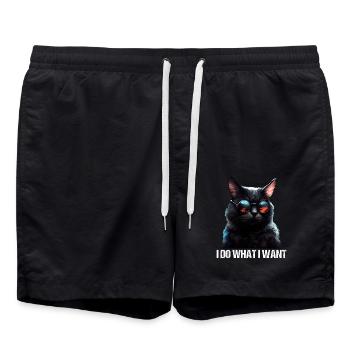 Cat Kitten I do what I want Cat - Swim Trunks - black - Front - AI Model Male 185 light (185cm)