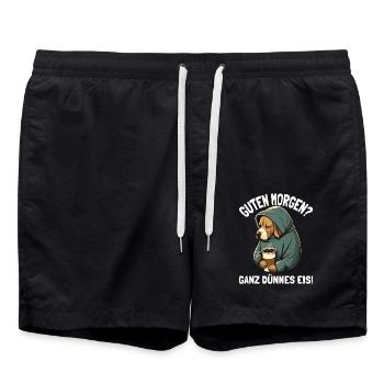 Guten Morgen Ganz Dünnes Eis Müder Hund Kaffee - Badeshorts - Schwarz - Vorne - AI Model Male 185 light (185cm)