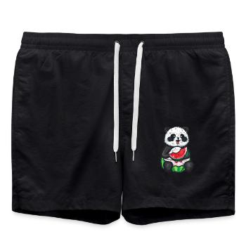 Un panda mignon s’assoit et mange une pastèque - Short de bain - noir - Devant - AI Model Male 185 light (185cm)