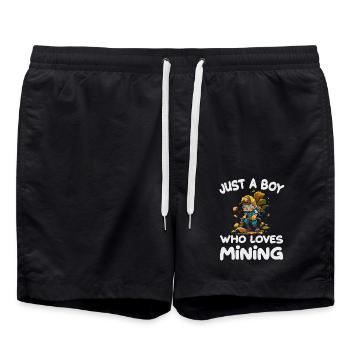 Just A Boy Who Loves Mining für einen Goldgräber - Badeshorts - Schwarz - Vorne - AI Model Male 185 light (185cm)