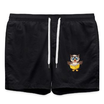 Niedliche Eule mit Nerd-Brille, die ein Buch liest - Badeshorts - Schwarz - Vorne - AI Model Male 185 light (185cm)