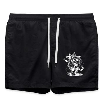 Chat mignon avec des pattes dans le style tatouage - Short de bain - noir - Devant - AI Model Male 185 light (185cm)