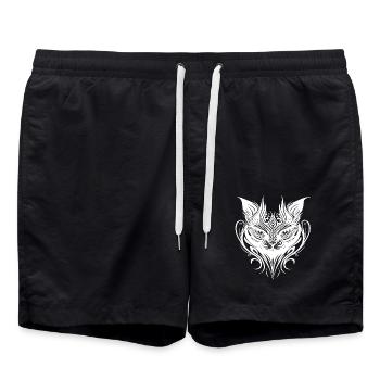 Chat de tatouage tribal - Short de bain - noir - Devant - AI Model Male 185 light (185cm)