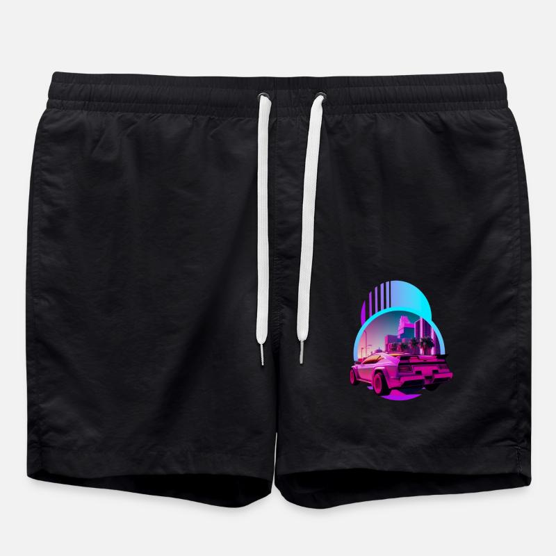Retro Wave Supercar Vaporwave - Swim Trunks - black