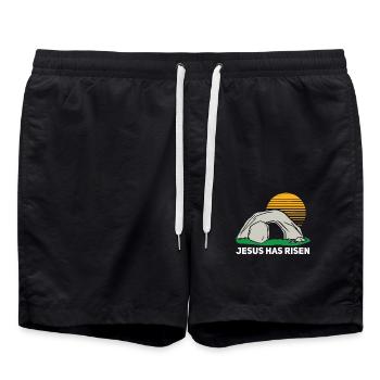 Il est ressuscité le dimanche de Pâques Cave Jésus - Short de bain - noir - Devant - AI Model Male 185 light (185cm)