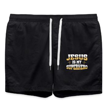 Jésus est mon super-héros religieux chrétien - Short de bain - noir - Devant - AI Model Male 185 light (185cm)