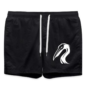 Tropischer Pelikan Wasservogel mit bösen Augen - Badeshorts - Schwarz - Vorne - AI Model Male 185 light (185cm)