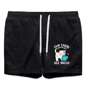 Unsere Erde Hängt An Einem Seidenen Faden Katze - Badeshorts - Schwarz - Vorne - AI Model Male 185 light (185cm)