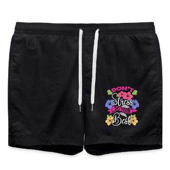 Don't Stress Do Your Best Floral Stress Awareness - Swim Trunks - black - Front - AI Model Male 185 light (185cm)
