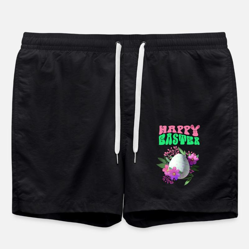 Happy Easter Flowers Easter Egg - Swim Trunks - black