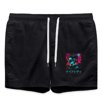 Cyber girl Tokyo - Night city - Swim Trunks - black - Front - AI Model Male 185 light (185cm)