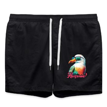 Husum holiday cool colorful seagull with sunglasses - Swim Trunks - black - Front - AI Model Male 185 light (185cm)