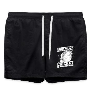 Education is important, but Schlagball-sport cricket - Swim Trunks - black - Front - AI Model Male 185 light (185cm)
