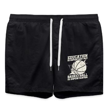 Education is important, but sports ball basketball - Swim Trunks - black - Front - AI Model Male 185 light (185cm)