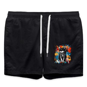 Chat cool avec des lunettes de soleil - Short de bain - noir - Devant - AI Model Male 185 light (185cm)