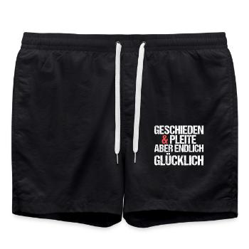 Geschieden und Pleite aber endlich glücklich - Badeshorts - Schwarz - Vorne - AI Model Male 185 light (185cm)