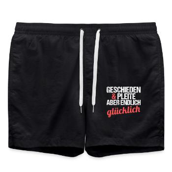 Geschieden und Pleite aber endlich glücklich - Badeshorts - Schwarz - Vorne - AI Model Male 185 light (185cm)