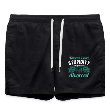 You cant cure Stupidity but you can get divorced - Swim Trunks - black - Front - AI Model Male 185 light (185cm)