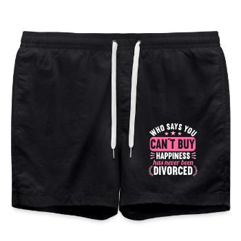 Who says you Cant Buy Happiness has Never Divorced - Swim Trunks - black - Front - AI Model Male 185 light (185cm)