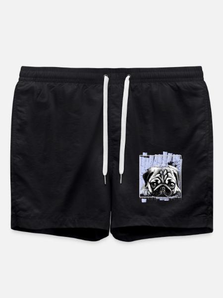 Mops Hund - Badeshorts - Schwarz