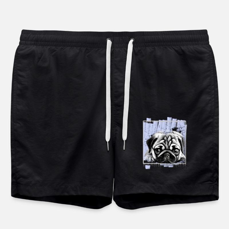 Mops Hund - Badeshorts - Schwarz