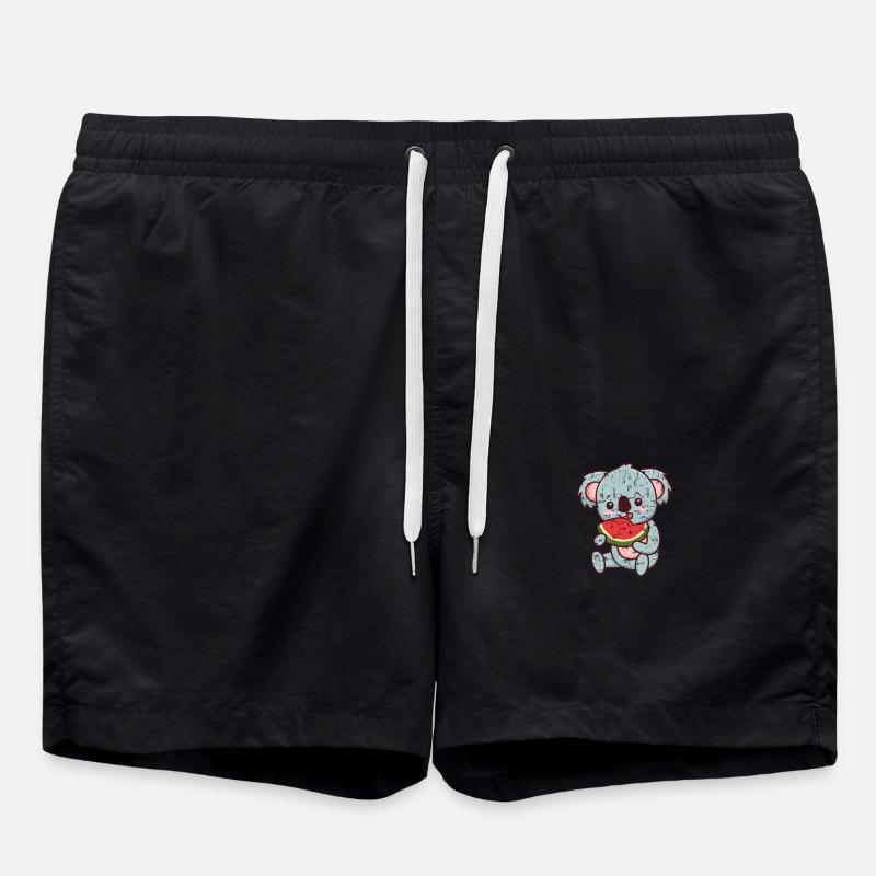 Kawaii koala eats watermelon - Swim Trunks - black