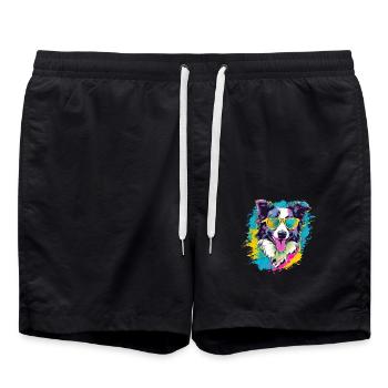 Border Collie Hund Hunderasse - Badeshorts - Schwarz - Vorne - AI Model Male 185 light (185cm)