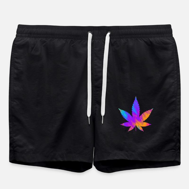 Cannabis Blatt | Hanfblatt Bunt - Badeshorts - Schwarz