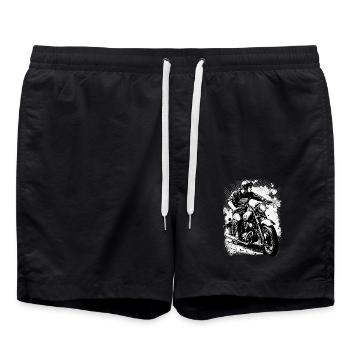 Old School Motorrad Motorradfahrer - Badeshorts - Schwarz - Vorne - AI Model Male 185 light (185cm)