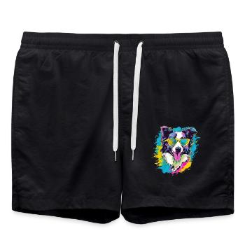 Border Collie Hund Hunderasse - Badeshorts - Schwarz - Vorne - AI Model Male 185 light (185cm)