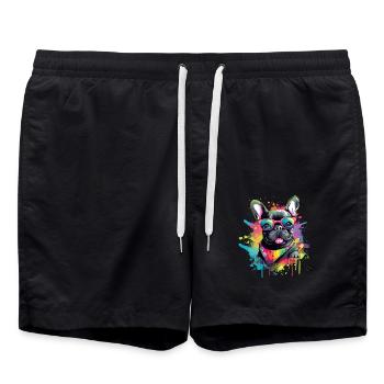 Französische Bulldogge Hund Mops - Badeshorts - Schwarz - Vorne - AI Model Male 185 light (185cm)
