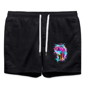 Katze Bunt - Badeshorts - Schwarz - Vorne - AI Model Male 185 light (185cm)