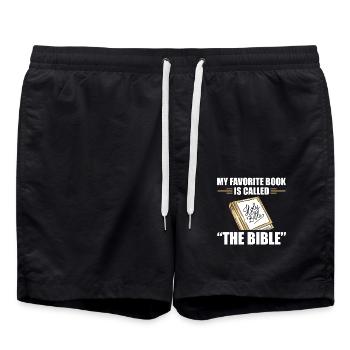 Mon livre préféré : La Bible, la foi chrétienne - Short de bain - noir - Devant - AI Model Male 185 light (185cm)