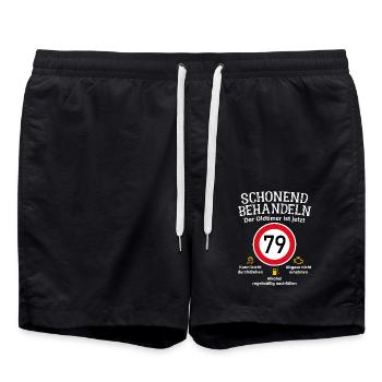 79. Geburtstag Schonend Behandeln Oldtimer Ist 79 - Badeshorts - Schwarz - Vorne - AI Model Male 185 light (185cm)