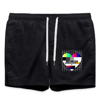 80er Jahre TV Testbild Herz Liebe I Love 80s Party - Badeshorts - Schwarz - Vorne - AI Model Male 185 light (185cm)