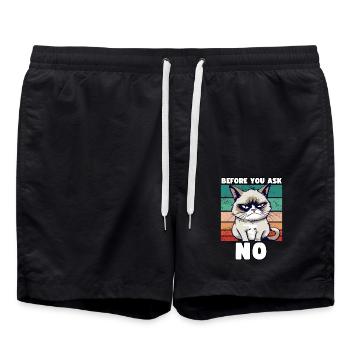 Grump Cat - Before You Ask No - Zynischer Spruch - Badeshorts - Schwarz - Vorne - AI Model Male 185 light (185cm)