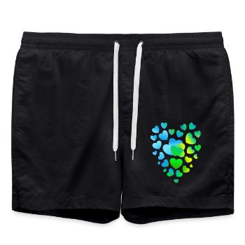 Cœurs bleus, beaucoup de cœurs - Short de bain - noir - Devant - AI Model Male 185 light (185cm)