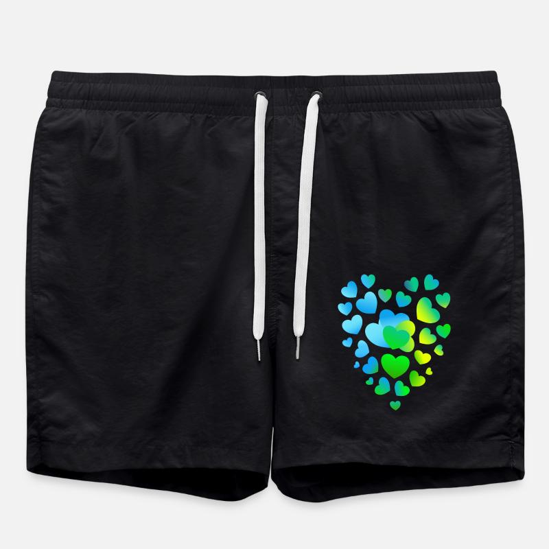 blue hearts, many hearts - Swim Trunks - black