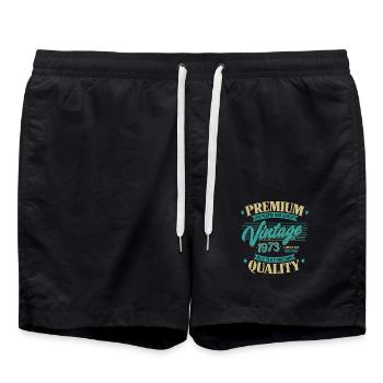 Vintage 1973 Geburtstag Sprüche "Limitierte - Badeshorts - Schwarz - Vorne - AI Model Male 185 light (185cm)