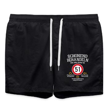 51. Geburtstag Schonend Behandeln 51 Alte Kiste 51 - Badeshorts - Schwarz - Vorne - AI Model Male 185 light (185cm)