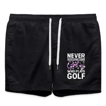 Never underestimate a golfing woman or girl - Swim Trunks - black - Front - AI Model Male 185 light (185cm)