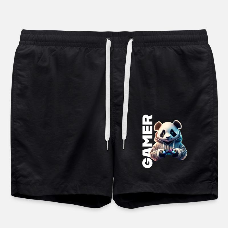 Gamer lettering with cool panda - Swim Trunks - black