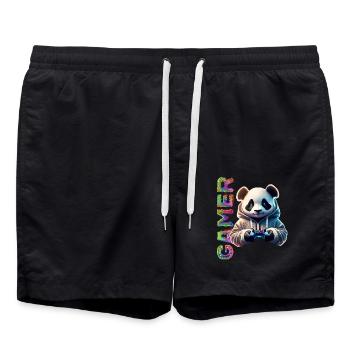 Gamer Schriftzug mit coolem Panda - Badeshorts - Schwarz - Vorne - AI Model Male 185 light (185cm)