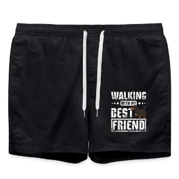 walking with my best friend dachshund - Swim Trunks - black - Front - AI Model Male 185 light (185cm)