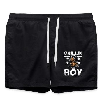 chillin with my boy dachshund - Swim Trunks - black - Front - AI Model Male 185 light (185cm)