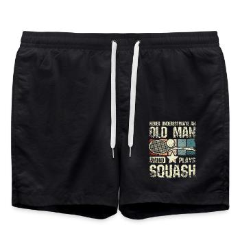 Never underestimate an old man who plays squash - Swim Trunks - black - Front - AI Model Male 185 light (185cm)