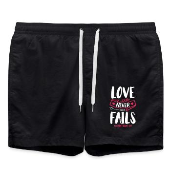 L’amour ne manque jamais Verset biblique Foi Jésus - Short de bain - noir - Devant - AI Model Male 185 light (185cm)