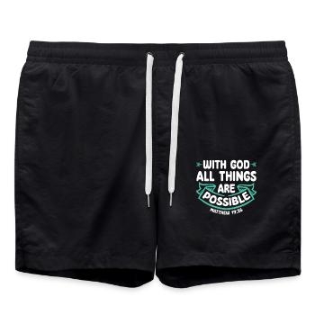 With God, all things are possible Bible verse Jesus - Swim Trunks - black - Front - AI Model Male 185 light (185cm)