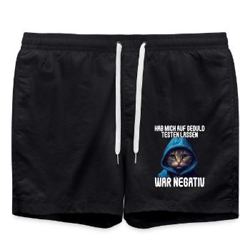 Hab mich auf Geduld testen lassen war bin negativ - Badeshorts - Schwarz - Vorne - AI Model Male 185 light (185cm)